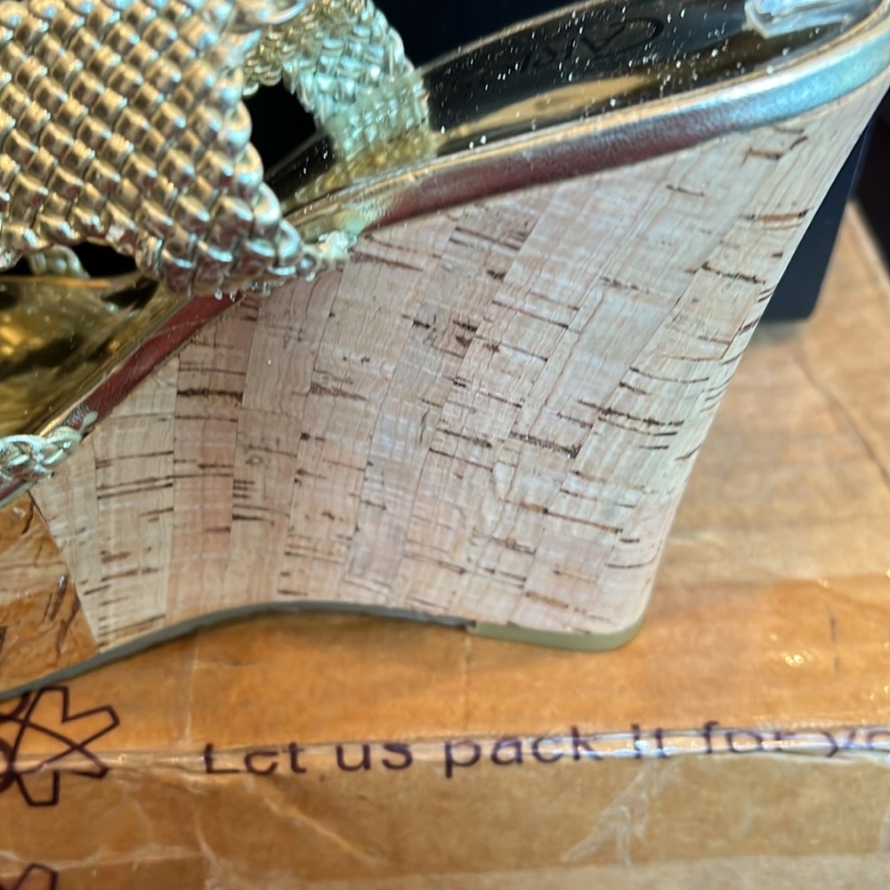 Carlos Santana Horizon Sandals in Silver Braided Top and Cork Wedge Sz 8.5 NEW - Picture 4 of 14
